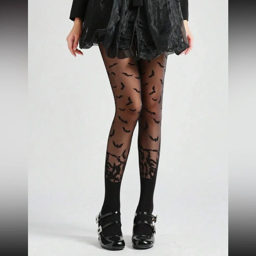 Black Bat Print Tights 🦇